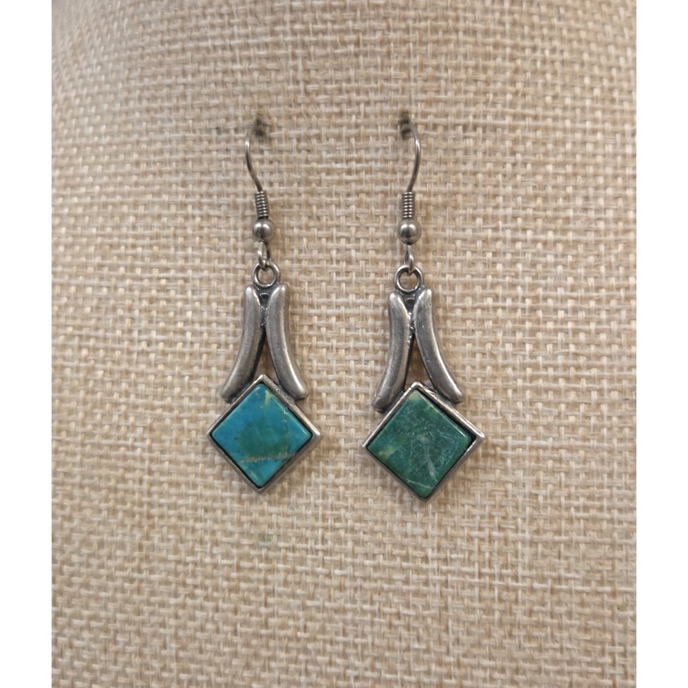 Vintage Navajo Sterling‎ Silver & Green Turquoise Dangle Earrings 925